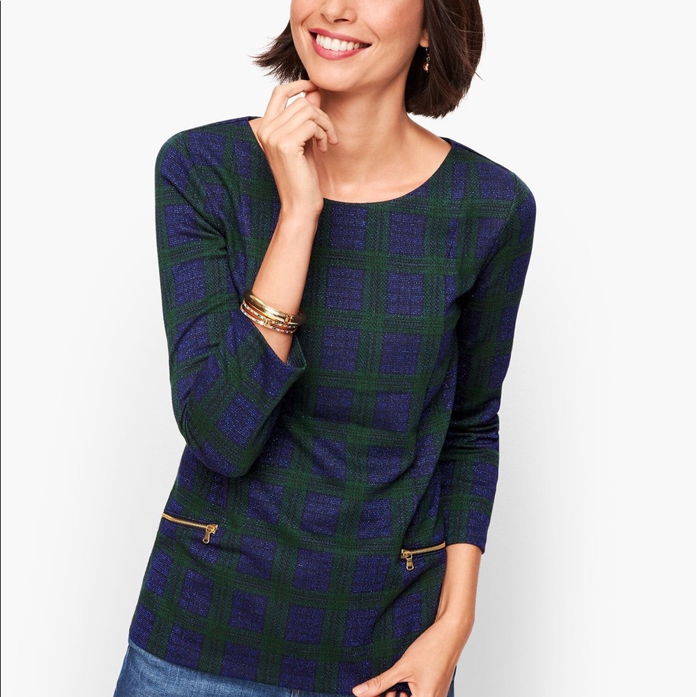 Talbots Zip Pocket Jacquard Top Size L